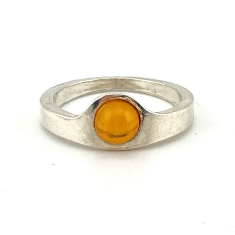Modernist Minimalist Sterling Silver Baltic Amber Cigar Band Ring Size 8.5